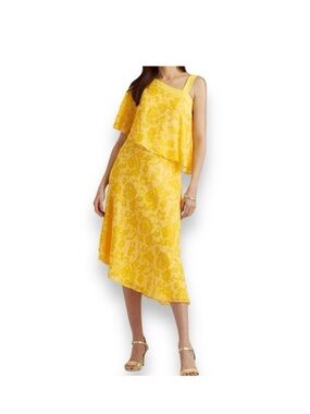 Ralph Lauren Sunny Yellow One-Shoulder Floral Midi Dress